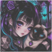 Sticker Garder le Contact | Fille Anime & Chat (Recto)