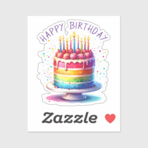 Sticker Gâteau Arc-en-ciel Joyeux Anniversaire