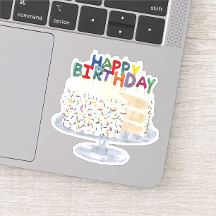 Sticker Gâteau blanc aux confettis saupoudrées et bougies