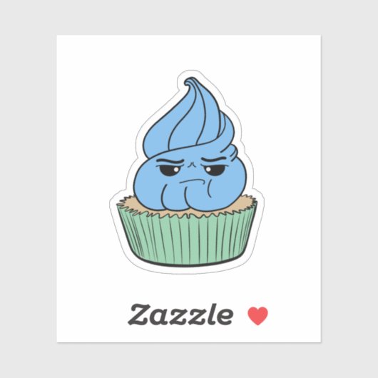 Sticker Gâteau Cupcake Bleu Grincheux (Feuille)
