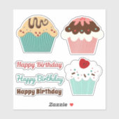 Sticker Gâteau Cupcake d'anniversaire à assortir (Feuille)