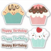Sticker Gâteau Cupcake d'anniversaire à assortir (Devant)