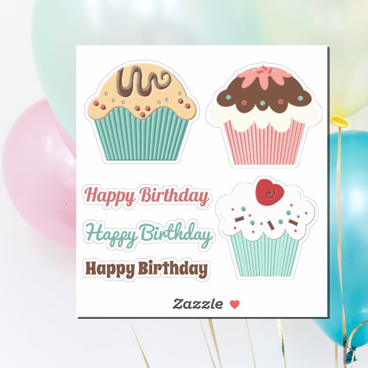 Sticker Gâteau Cupcake d'anniversaire à assortir