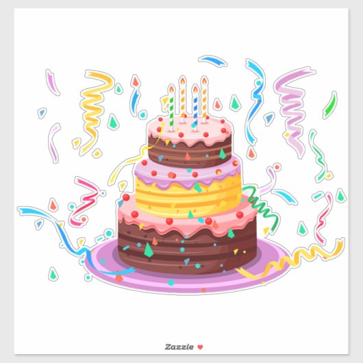 Sticker Gâteau d'anniversaire coloré aux bougies (Feuille)