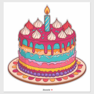 Sticker Gâteau d'anniversaire coloré avec bougie