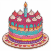 Sticker Gâteau d'anniversaire coloré avec bougie (Devant)