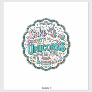 Sticker Gâteau de Licorne Confettis Licornes POD Prêt POD 