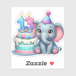 Sticker Gâteau d'éléphant pour 13e anniversaire