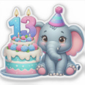 Sticker Gâteau d'éléphant pour 13e anniversaire (Devant)