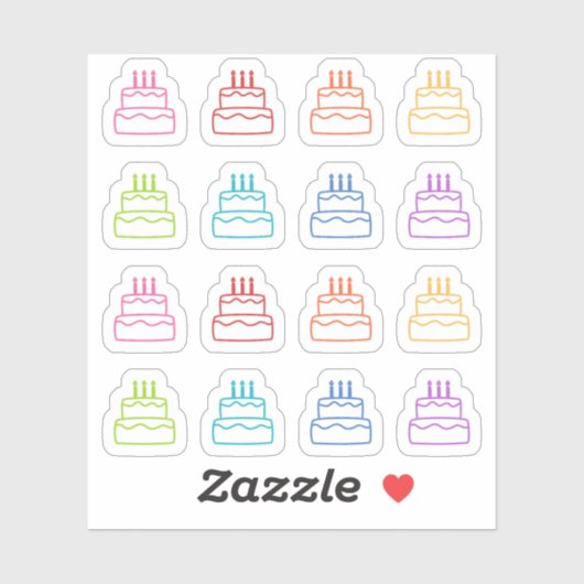Sticker Gâteaux d'anniversaire colorés Rappel d'anniversai (Feuille)