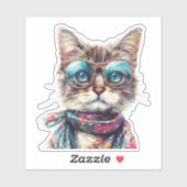 Sticker Gato Cool con Lentes (Feuille)