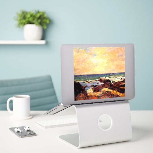 Sticker Gauguin - Rochers et mer, 1886, peinture (Ordinateur portable sur le bureau)