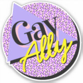 Sticker Gay Ally violet jaune 80s Memphis Style (Devant)