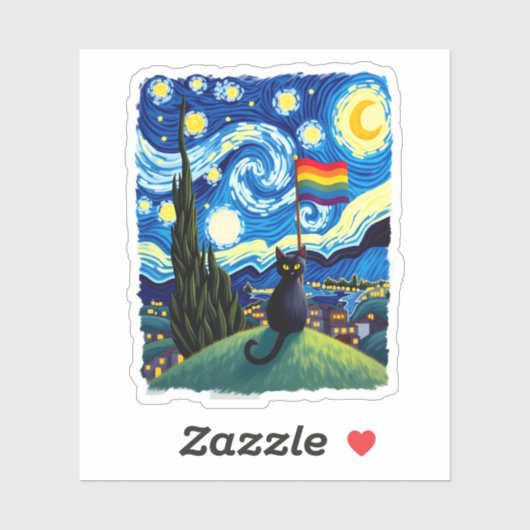 Sticker Gay Pride Cat Art Cat Starry Night Style LGBTQ Pri (Feuille)
