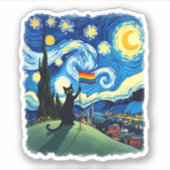 Sticker Gay Pride Cat Art Cat Starry Night Style LGBTQ Pri (Devant)