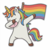 Sticker Gay pride Dabbing Unicorne Avec Drapeau (Devant)