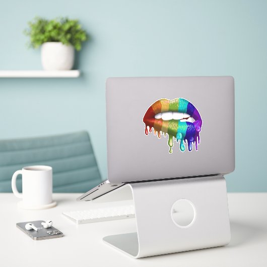 Sticker Gay pride Rainbow Biting Lips (Ordinateur portable sur le bureau)