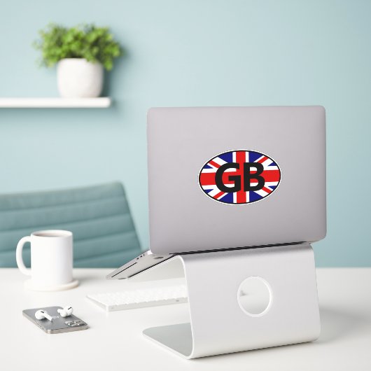 Sticker GB code pays Union Jack drapeau vinyle ovale (Ordinateur portable sur le bureau)