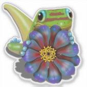 Sticker Gecko avec Zinnia Flower (Devant)