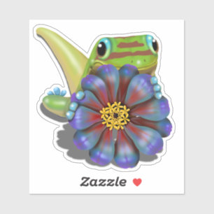 Sticker Gecko avec Zinnia Flower