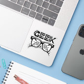 Sticker geek cool (Ordinateur portable avec iPhone)