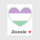 Sticker Genre Queer Purple, Vert, Pride Blanc Coeur (Feuille)