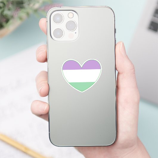 Sticker Genre Queer Purple, Vert, Pride Blanc Coeur (Téléphone)