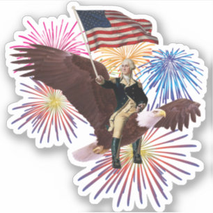 Sticker George Washington chevauchant un aigle avec un dra