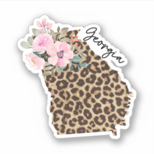 Sticker Géorgie Empreinte de léopard d'Etat avec fleurs