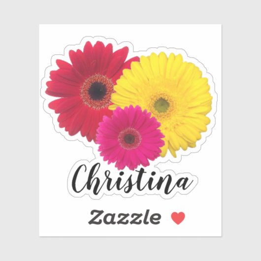 Sticker Gerbera rouge rose jaune avec nom | (Feuille)