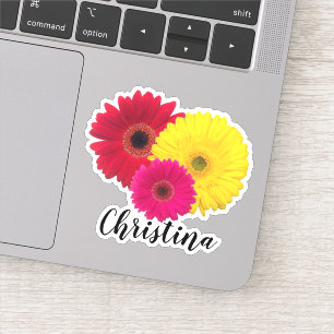 Sticker Gerbera rouge rose jaune avec nom