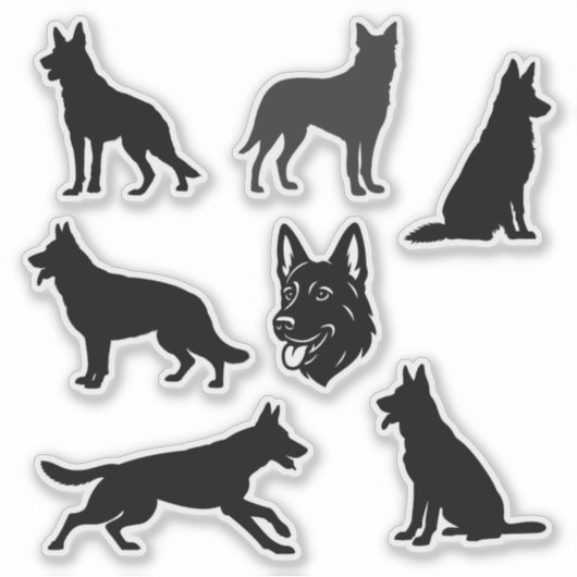 Sticker German Shepherd Dog Black Silhouettes Set (Devant)