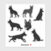 Sticker German Shepherd Dog Black Silhouettes Set (Feuille)