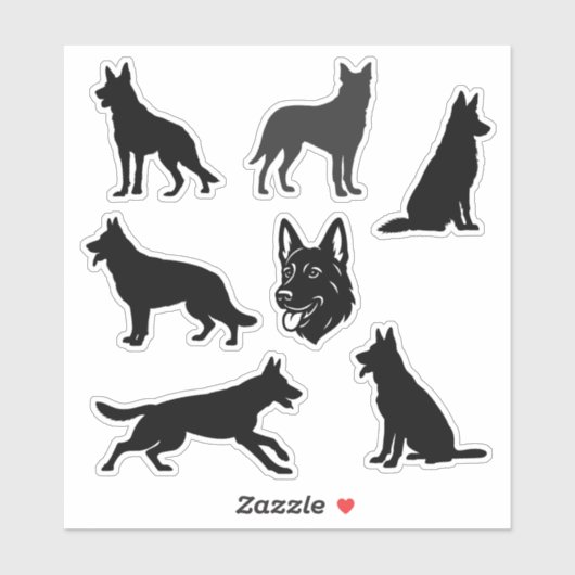 Sticker German Shepherd Dog Black Silhouettes Set (Feuille)