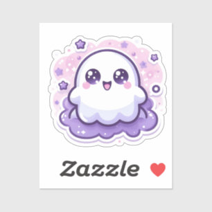 Sticker Ghost Cute Kawaii avec étoiles et étincell