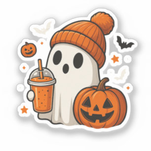 Sticker Ghost d'Halloween mignonne avec Citrouille et boir