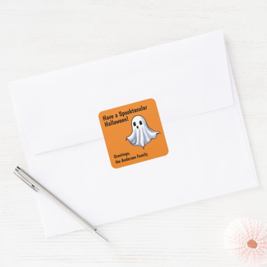 Sticker Ghost Halloween Cute Orange (Enveloppe)