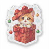 Sticker Gift Box Surprise Cute Cat Popping Out Christmas  (Devant)