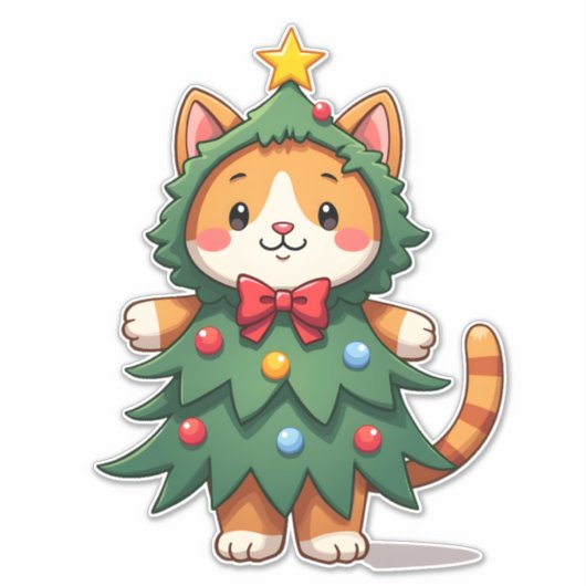 Sticker Ginger Cat Christmas Tree Cute Xmas 3 (Devant)
