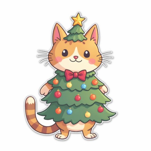 Sticker Ginger Cat Christmas Tree Cute Xmas 4 (Devant)