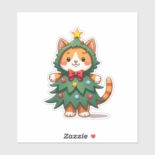 Sticker Ginger Chat Noël Arbre mou Noël 3 (Feuille)