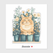 Sticker Ginger Tabby Cat entouré de fleurs florissantes (Feuille)
