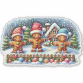 Sticker Gingerbread Family Snowy Christmas Scene (Devant)