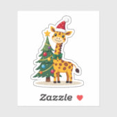 Sticker Gingerbread Man Giraffe Santa Hat Christmas Tree T (Feuille)
