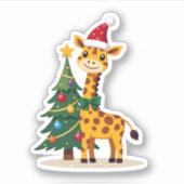 Sticker Gingerbread Man Giraffe Santa Hat Christmas Tree T (Devant)