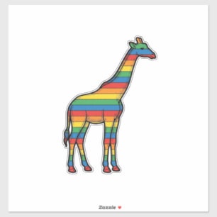 Sticker Girafe Arc-en-Ciel Gravure Vintage Design Vectorie