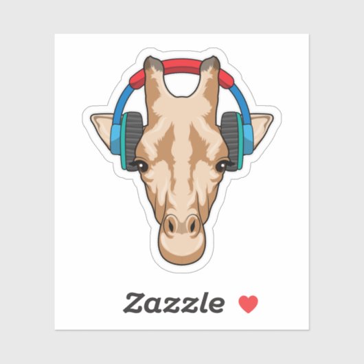 Sticker Girafe at Music with Headphone (Feuille)