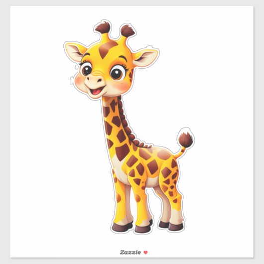 Sticker Girafe de dessin animé mignon (Feuille)