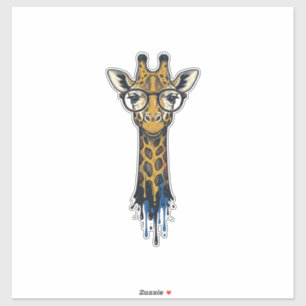 Sticker Girafe Gravé Vintage Avec Design De Lunettes_1