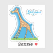Sticker Girafe heureuse mignonne avec dessin animé papillo (Feuille)